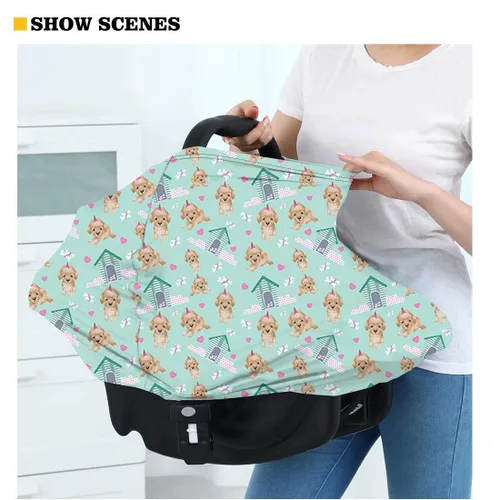 Vista 6 de Forchrinse Funda de asiento de coche de bebé con estampado de vaca rosa, suave, elástica, cubierta de lactancia materna, cubierta multiusos