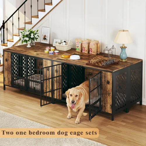 Vista 6 de Perrera para perros grandes con gancho, jaula resistente para perros extra grandes, a prueba de fugas y masticaciones, jaula para perros con alta