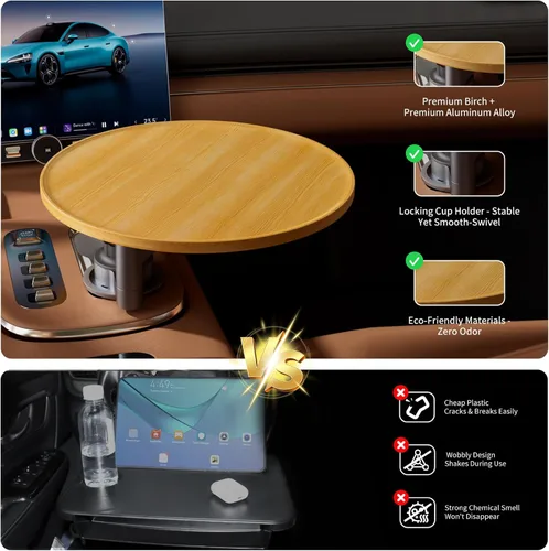 Vista 4 de Bandeja de Auto y Escritorio de Auto para Laptop, Soporte Giratório de 360° de Madera, Bandeja para Volante, Accesorios de Auto para Mujeres