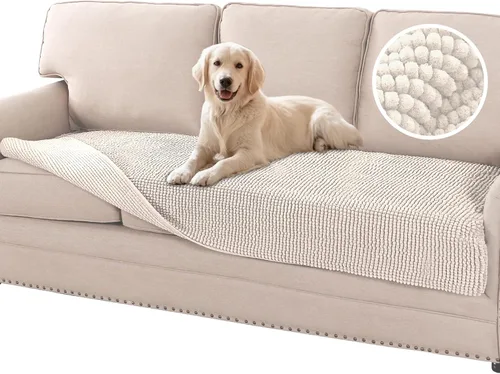 Vista 7 de Flamingo P Funda de cama de felpilla para perro, funda gruesa para sofá biplaza para perros, lavable, protector antideslizante para sofá de 2