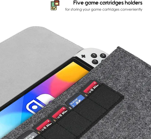 Vista 4 de ProCase Funda de transporte para Nintendo Switch modelo OLED y Nintendo Switch bolsa de viaje portátil ultra delgada de fieltro para Nintendo Switch