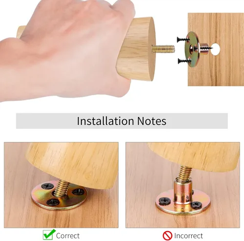 Vista 5 de Aodaer Paquete de 8 patas redondas de madera para muebles, patas redondas de repuesto para sofá de 4 pulgadas, patas de madera para mesita de noche