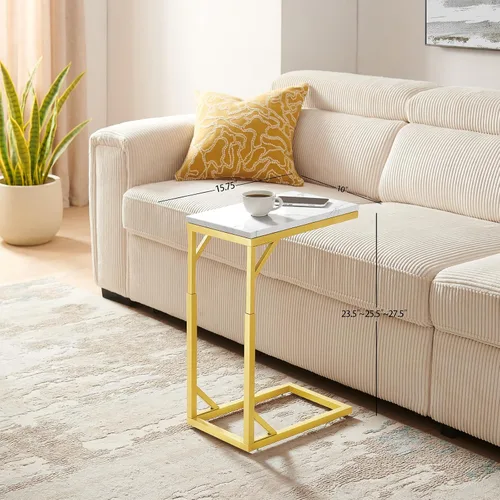 Vista 3 de Mesa auxiliar en forma de C, mesa de sofá pequeña con marco de metal, mesa auxiliar de altura ajustable para sofá, sala de estar, dormitorio, mesita