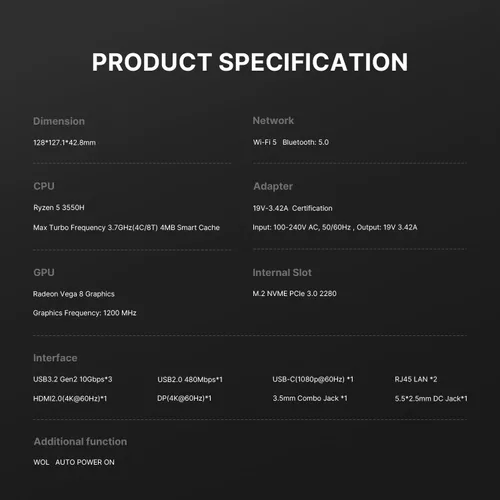 Vista 9 de Mini PC AS1 con Ryzen 5 3550H, 16 GB DDR4 512 GB SSD Mini escritorio, triple pantalla USB-C/HDMI/DP/Wi-Fi 5/BT5.0 Mini computadora