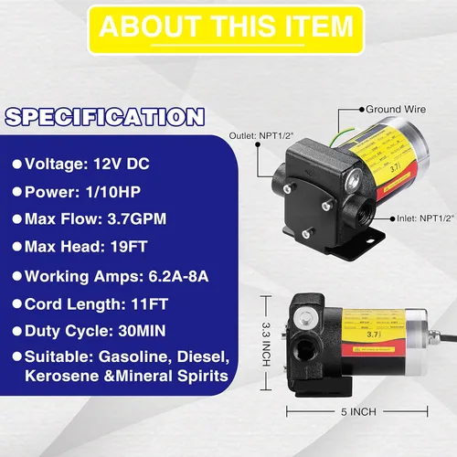 Vista 3 de TRUPOW Bomba de transferencia de aceite de combustible de gasolina autocebante de 12V DC con bombeo reversible para gasolina, diesel, queroseno y más