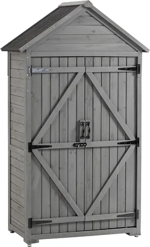 Vista 12 de Campfun Cobertizo de almacenamiento impermeable al aire libre, armario de almacenamiento al aire libre de madera con techo impermeable, armario