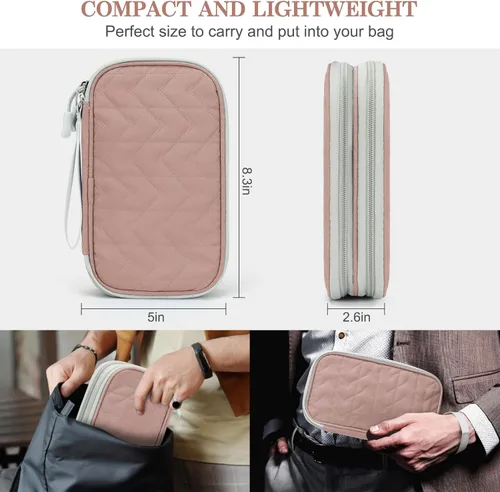 Vista 227 de FYY Organizador para accesorios electrónicos, para viajes, para cables, celular y cargadores, estuche portátil, impermeable, doble capa, bolsa