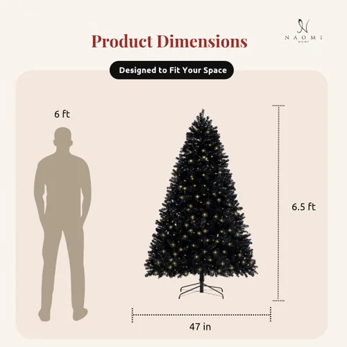 Vista 3 de Naomi Home - Árbol de Navidad negro preiluminado de 6.5 pies, 450 luces