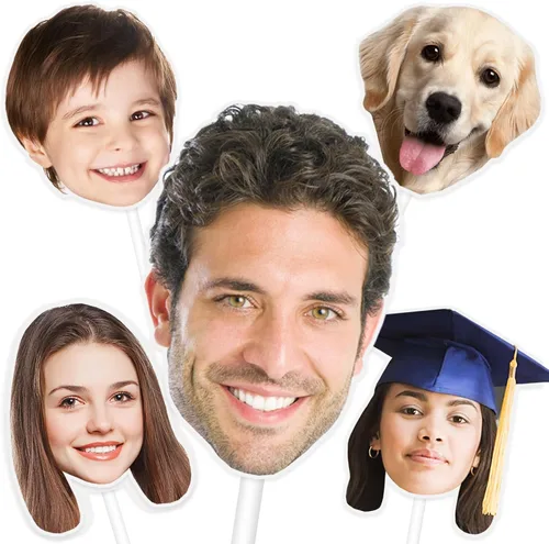 Recortes de cabeza en un palo, abanicos personalizados para fotos de cara grande, accesorios de fotos para graduación, despedida de soltera (juego