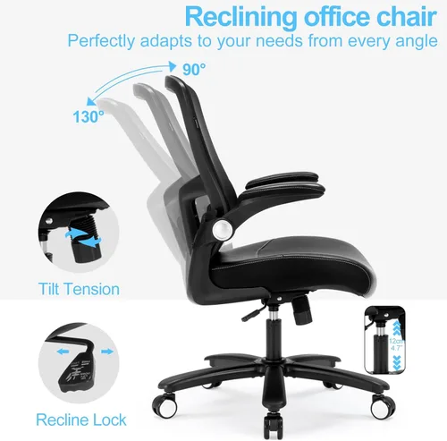 Vista 6 de Silla de oficina, silla de escritorio ergonómica con soporte lumbar ajustable, silla de computadora de malla de respaldo alto con base de metal
