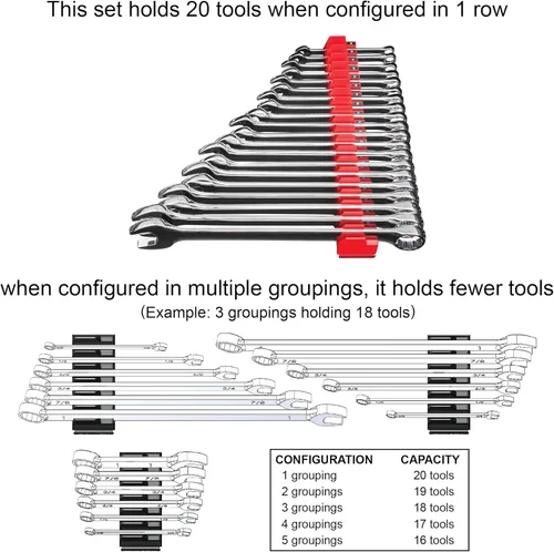 Vista 8 de Ernst Manufacturing Wrench Pro - Organizador modular de llaves para 20 herramientas con base magnética, fabricado en los Estados Unidos
