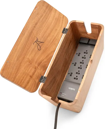 Caja grande de gestión de cables - Madera de acacia - Caja organizadora de cables y caja de tira de alimentación para la gestión de cables