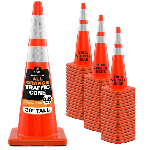 Vista 46 de Xpose Safety Conos de tráfico naranjas de 28 pulgadas con collares de 6 y 4 pulgadas, 1 paquete – Cono de seguridad de plástico PVC multiusos