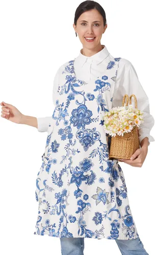 Vista 11 de APRONNER Delantales ajustables con espalda cruzada para mujer con bolsillos de algodón y lino para cocinar y hornear