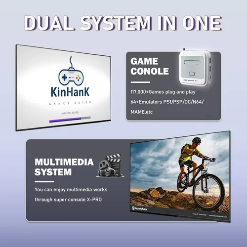 Vista 4 de Classic super console X PRO has EmuELEC game systemAndroid TV system,retro game console pre-installed with 117,000+ games, 64+ emulatorsSupport