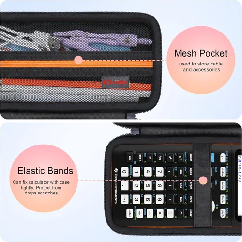Vista 3 de Elonbo Funda de transporte para calculadora gráfica a color Texas Instruments TI-84 Plus CE/TI-84 Plus/TI-83 Plus/TI-83 Plus CE, bolsillo de malla