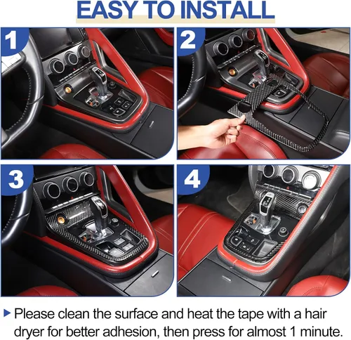 Vista 7 de Daeiclru Cubierta de fibra de carbono real para el panel de cambios del interior del automóvil, compatible con Jaguar F-TYPE 2013-2022, accesorios