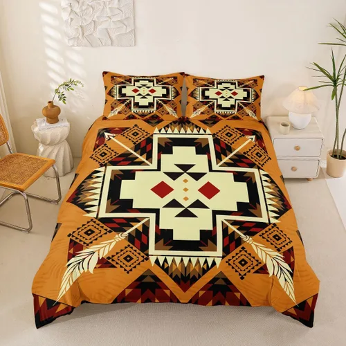 Vista 32 de Juego de ropa de cama bohemio occidental, tamaño Queen, funda de edredón azteca, funda de edredón étnica tribal con flecha, decoración de campo