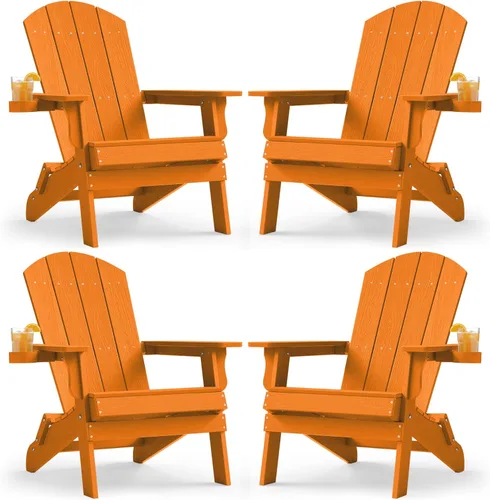 Vista 38 de YEFU Silla Adirondack, silla Adirondack de plástico de gran tamaño, sillas plegables para exteriores con soporte para tazas, silla de césped