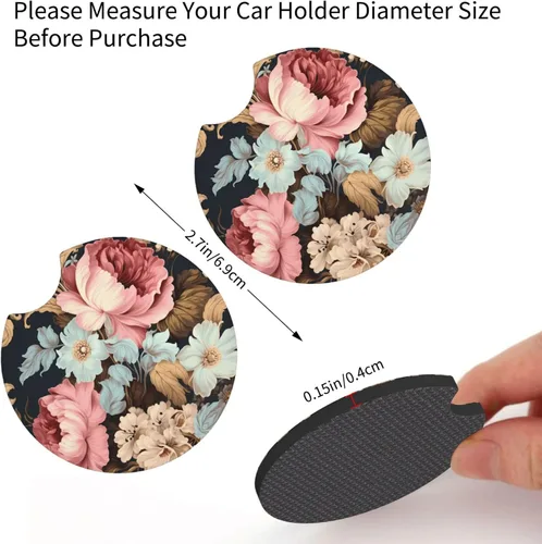 Vista 3 de Posavasos con estampado floral vintage (2.7 pulgadas de diámetro), posavasos absorbentes de agua y a prueba de fugas