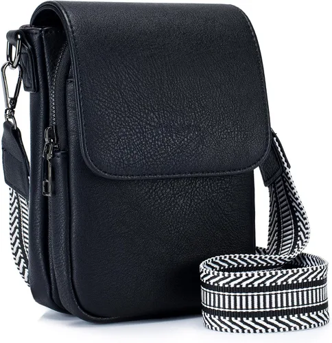 POIUGOYA Bolsos cruzados pequeños para mujer, a la moda, de cuero, con triple compartimento, para teléfono celular, con correa ajustable