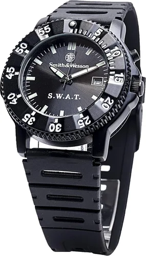 Smith & Wesson Reloj SWAT para hombre, 3ATM, caja de acero inoxidable, brillo trasero, manecillas brillantes, reloj táctico, cuarto de galón,