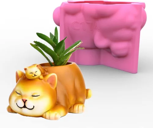 Vista 20 de Molde de silicona para macetas, moldes de silicona en forma de animal 3D para hormigón, cemento, yeso, arcilla polimérica, fundición de resina, Oso