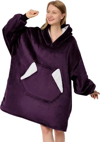 Vista 13 de Ramees - Manta portátil con capucha, sudadera de forro polar Sherpa de gran tamaño con mangas y bolsillos