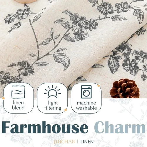 Vista 7 de JINCHAN Cortinas florales de cocina de 24 pulgadas, cortinas de lino de varios niveles, cortinas de granja de estilo cafetería, cortinas para media