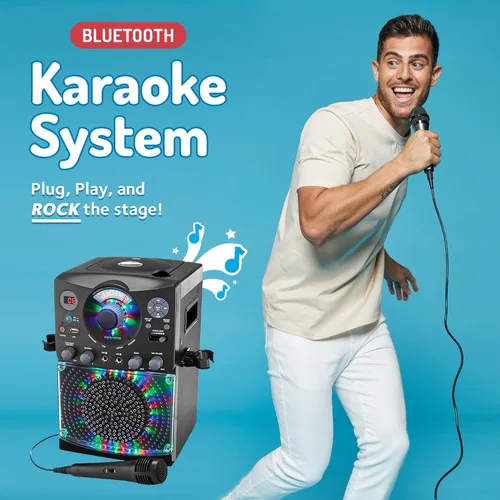 Vista 2 de Sistema de karaoke con Bluetooth parte superior para carga de CDG, espectáculo de discoteca sonido y luces (negro) SML385BTBK Singing Machine, Negro