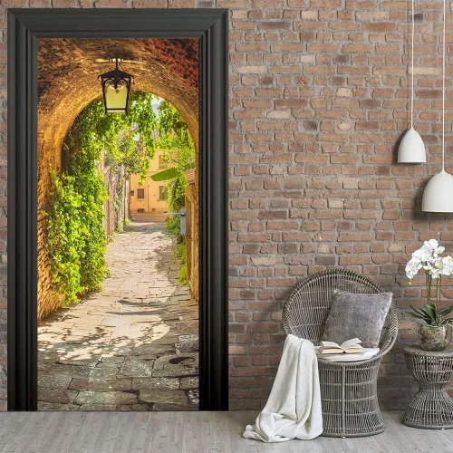 Vista 136 de 3D Pegatina de pared adhesiva para puerta - Poster de película de escaleras antiguas Premium PVC impermeable para pared de dormitorio y sala