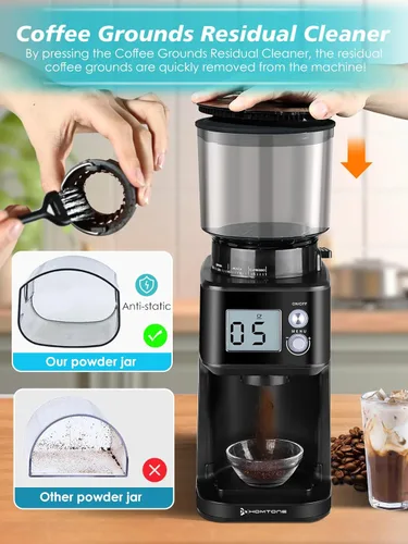 Vista 7 de Homtone Conical Burr Espresso Coffee Grinder, 51 Precise Settings, Electric Mill with Portafilter Holder, 2-12 Cups Adjustable, Anti-static