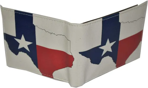 Vista 2 de Billetera exótica plegable para hombre, mapa de la bandera de Texas con caja de regalo impresa, rojo, blanco y azul (Red, White and Blue)