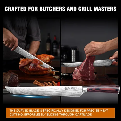 Vista 7 de PAUDIN Cuchillo de trinchar, cuchillo de pechuga de 12 pulgadas, cuchillo de corte de borde afilado para carne de pechuga, acero inoxidable alemán