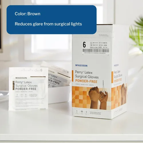 Vista 2 de McKesson Perry Disposable Sterile Pair Latex Surgical Glove Extended Cuff Length