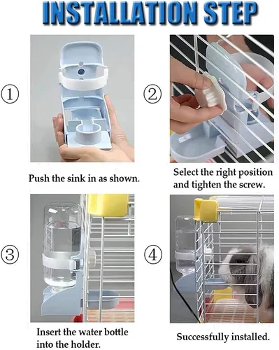 Vista 5 de Botella de agua de conejo de 17 onzas, botella de agua de conejillo de indias, cuenco pequeño automático colgante para conejito, chinchilla, erizo