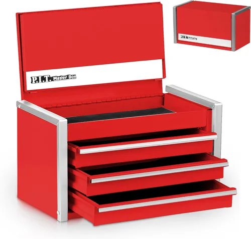 Vista 10 de P.I.T. Mini Caja de Herramientas Roja, Caja de Herramientas de Acero Portátil de 5 Cajones Micro Roll Cab con Forro, Pequeña Caja de Herramientas