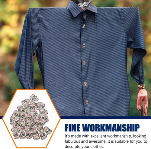 Vista 3 de GLEAVI Botones de calavera de madera para coser, 50 piezas, accesorios de ropa decorativos, pequeños botones de madera de dos agujeros