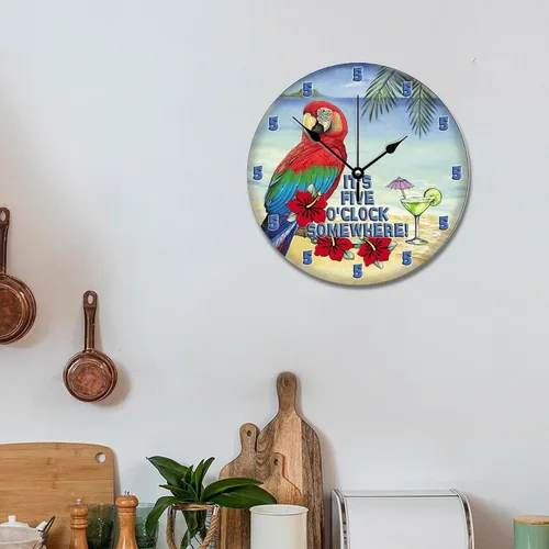 Vista 5 de ArogGeld Reloj de pared de regalo de jubilación Its 5 O CLOCK Somewhere Wood 10 Silent Non-Ticking Quartz funciona con pilas para sala de estar