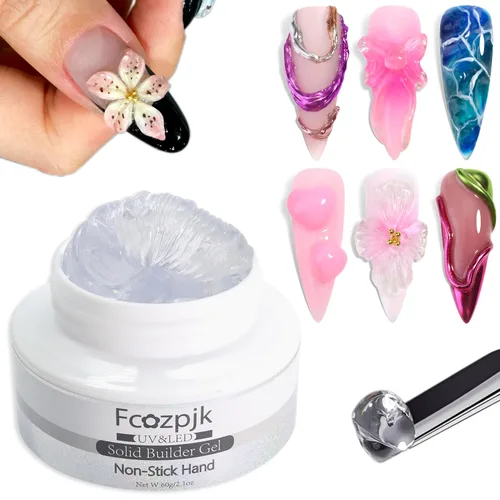Vista 10 de Fcozpjk Gel constructor sólido de 30g para uñas y gel de esmalte de 15g, gel duro transparente no pegajoso para uñas con lápiz de tallado