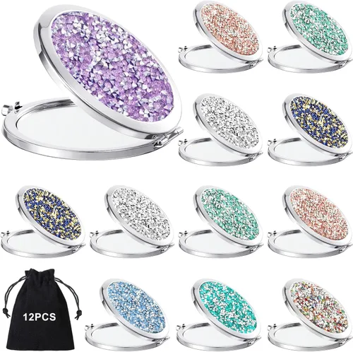 Vista 10 de Cindeer 12 Piezas Espejo Compacto Pequeño Plegable Espejo de Bolsillo Redondo de Maquillaje de Mano Espejo Cosmético de Aumento con Rincón
