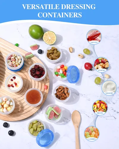 Vista 3 de Recipientes para aderezo de ensalada, [8 unidades x 2 onzas] reutilizables, fáciles de abrir, aderezo, condimento, salsa, recipientes para dip