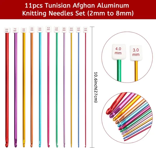 Vista 2 de AHIER - Juego de 23 ganchos de ganchillo tunecinos, 12 ganchos de ganchillo de bambú de 0.118-0.394 in y 11 agujas de tejer de aluminio afgano