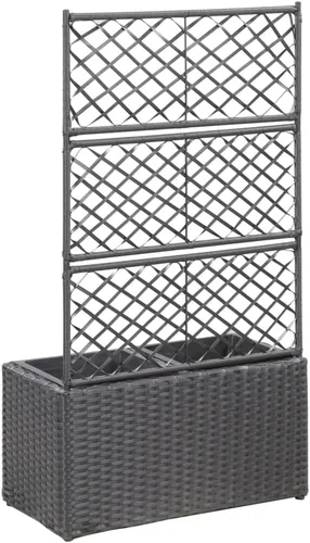 Vista 3 de Cama elevada enrejada con 2 macetas de 22.8 x 11.8 x 42.1 pulgadas, de ratán negro, cama de jardín elevada, macetas al aire libre para jardín