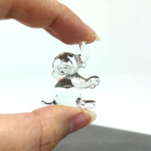 Vista 6 de Figuras pequeñas de elefante de vidrio soplado a mano, animales coleccionables, decoración del hogar, sentarse (ámbar)