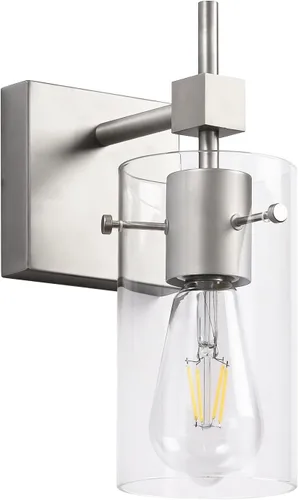 SOLFART 1 luz vintage de tocador de níquel cepillado lámpara de baño sobre espejo para pantalla de vidrio de baño, lámpara de pared moderna