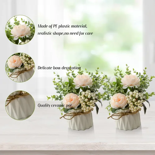 Vista 5 de TourKing 2PACS Flores artificiales con jarrón para decoración de centro de mesa, centros de mesa para oficina, hogar, entrada, Navidad, flores