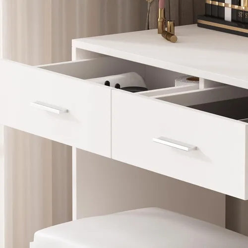 Vista 7 de Maupvit Vanity Desk with Mirror and 10 Bulb Lights, 43" Makeup Vanity Set with Power Outlet & Chair, 5 Large Drawers, 3 Open Shelves, Dressing Table