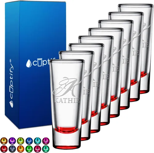 Vista 42 de Vaso de chupito personalizado con fondo negro personalizado de 2 oz, vasos de chupito cordiales con inicial y nombre en script dividido