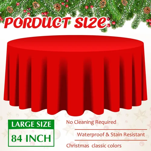 Vista 10 de Juexica 12 Piezas Manteles de Plástico Navideños de 84 Pulgadas Redondos Desechables Mantel de Plástico Impermeable Decorativo Cubierta de Mesa Rojo